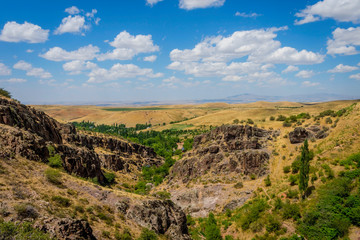 Turbat canyon and grasslands behind, Kazakhstan