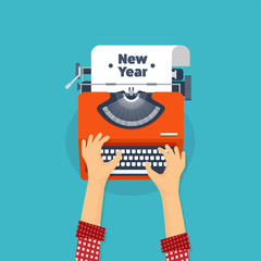 Typewriter in a flat style. Christmas wish list. Letter to Santa. New year. 2017. December holidays.