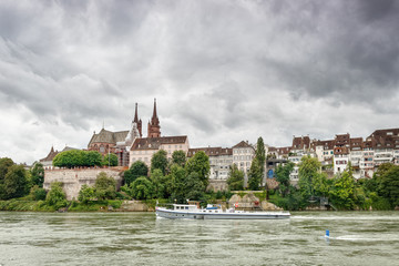 Obraz premium View of the River Rhine and the cathedral in the city of Basel. Switzerland.