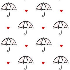 cute black white red linear vector umbrella with red dots seamless pattern background illustration

