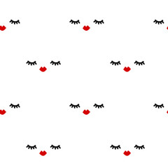 cute seamless vector pattern background illustration with eyelashes and red lips


