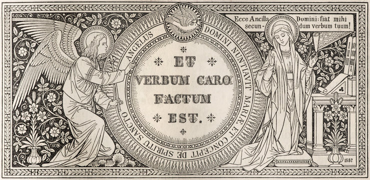 BRATISLAVA, SLOVAKIA, NOVEMBER - 21, 2016: The lithography of Holy Trinity in Missale Romanum by unknown artist with the initials F.M.S from end of 19. cent. and printed by Typis Friderici Pustet.