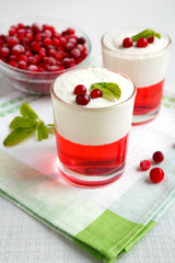 Breakfast of dessert from cottage cheese and jelly and berries