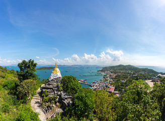 gold buddha stupa on the mountain of Koh Sri Chang island