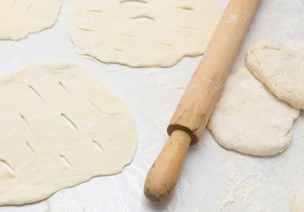 rolling dough with a rolling pin