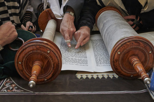 Faithful reading the Torah at the Western Wall, Jerusalem, Israel