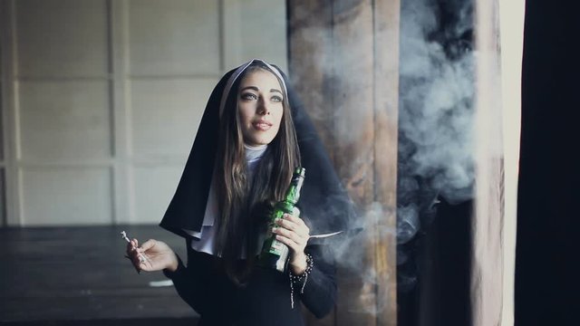 bad nun drinks alcohol and smokes