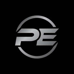 initial letter logo with circle silver color PE