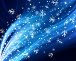 snowflakes and stars descending on background