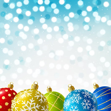 Color Christmas balls on shiny background 