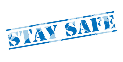 stay safe blue stamp on white background