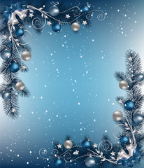 Christmas background with fir and snowflakes - 130225478