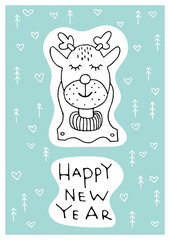 Greeting card with lettering, wishes, holiday Christmas or New Year. Christmas, lettering written underneath drawn cartoon animals