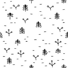 scandinavian seamless pattern of Christmas tree vector hand-drawing graphics.