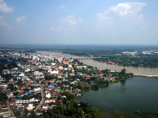 Fototapeta premium Ariel view of cityscape Ubon Ratchathani province in Thailand
