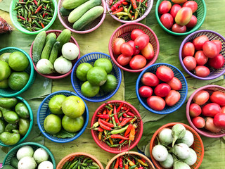 Group of various vegetable for cooking in Thai food.