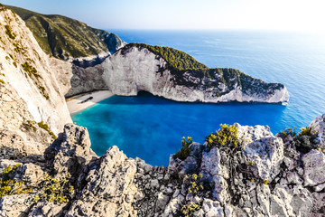 Amazing Navagio beach with shipwreck on Zakynthos island. Ionian sea, Greece.