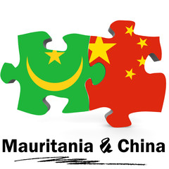 China and Mauritania flags in puzzle