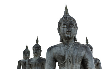 Thai ancient buddha statues with sunlight in the morning.