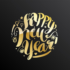Happy New Year, lettering Greeting Card design text. Vector illu