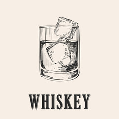 Whiskey Glass. Hand Drawn Drink Vector Illustration