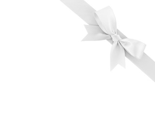 white ribbon with bow isolated on white background, for simple decoration and add beauty to gift box