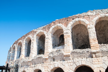 Obraz premium Landmarks of Verona: partial view of the famous amphitheater Arena