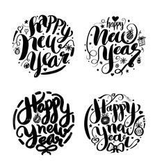 Happy New Year, lettering Greeting Card design circle text frame