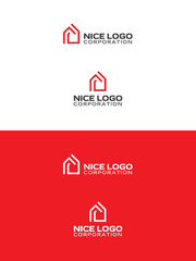 modern red house logo, real estate logotype
