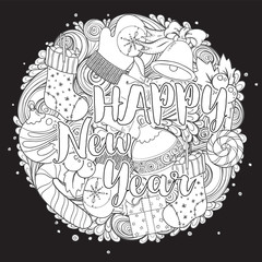 Merry christmas set of xmas monochrome pattern. Ideal for holiday greeting cards, print, coloring book page