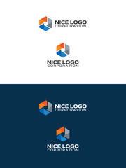 oil and gas industry logo, abstract hexagon, orange, blue and gray colors