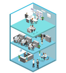 Isometric flat 3d abstract office floor interior offices
