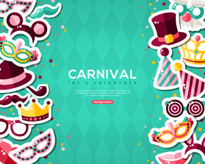 Carnival Banner With Stickers on Blue Background.