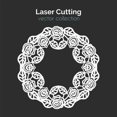 Laser Cutting Template. Round Card with Roses.
