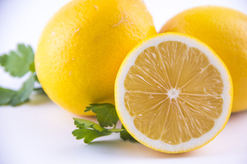 Fresh lemons on White isolated background