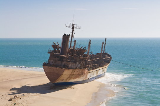 Stranded vessel at a beach of Cap Blanc, Nouadhibou, Mauritania