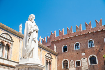 Landmarks of Verona: the statue of the famous italian poet Dante alighieri in Lords Square