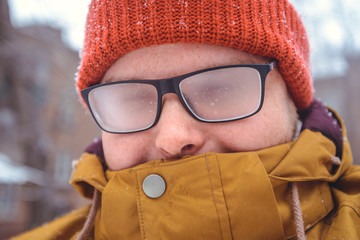 misted glasses of man