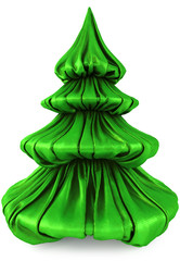Christmas tree from green fabric. Isolated on white. 3D illustration.