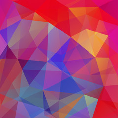 Background made of red, pink, yellow, blue triangles. Square composition with geometric shapes. Eps 10