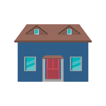 Cartoon Blue House Red Door Simple Vector Illustration Eps 10