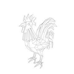 Polygonal cock. Isolated on white background.Vector outline illu