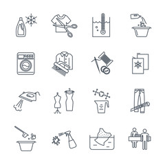set of thin line icons dry cleaning and laundry service producti