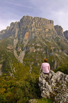 Woman looking at the Vikos Gorge, Epiros, Greece