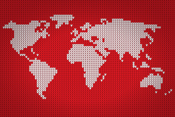 Vector world map lovely knitting style