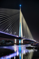 Fototapeta na wymiar Night view of new Sava bridge in Belgrade