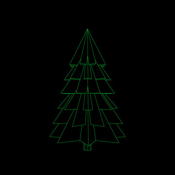 Spruce tree.Isolated on black background.Vector outline illustra