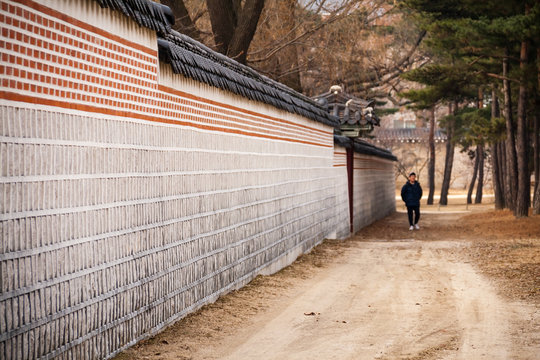 Stone walls of the Gyeongbokgung Palace in Seoul, South Korea