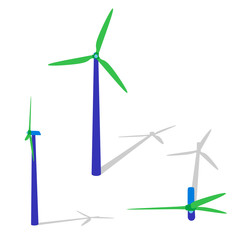 Wind turbin set.Isolated on white background. Vector illustratio