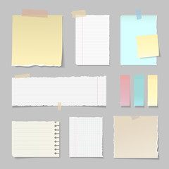 Torn paper banners lined clear vertical and horizontal set attached with sticky colorful tape isolated vector illustration